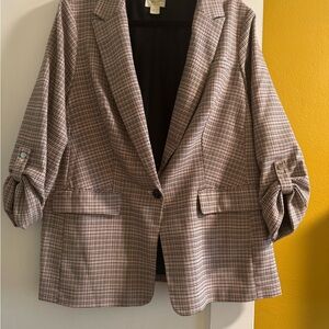 Maeve Gray and Black Blazer with Ruched Sleeves
